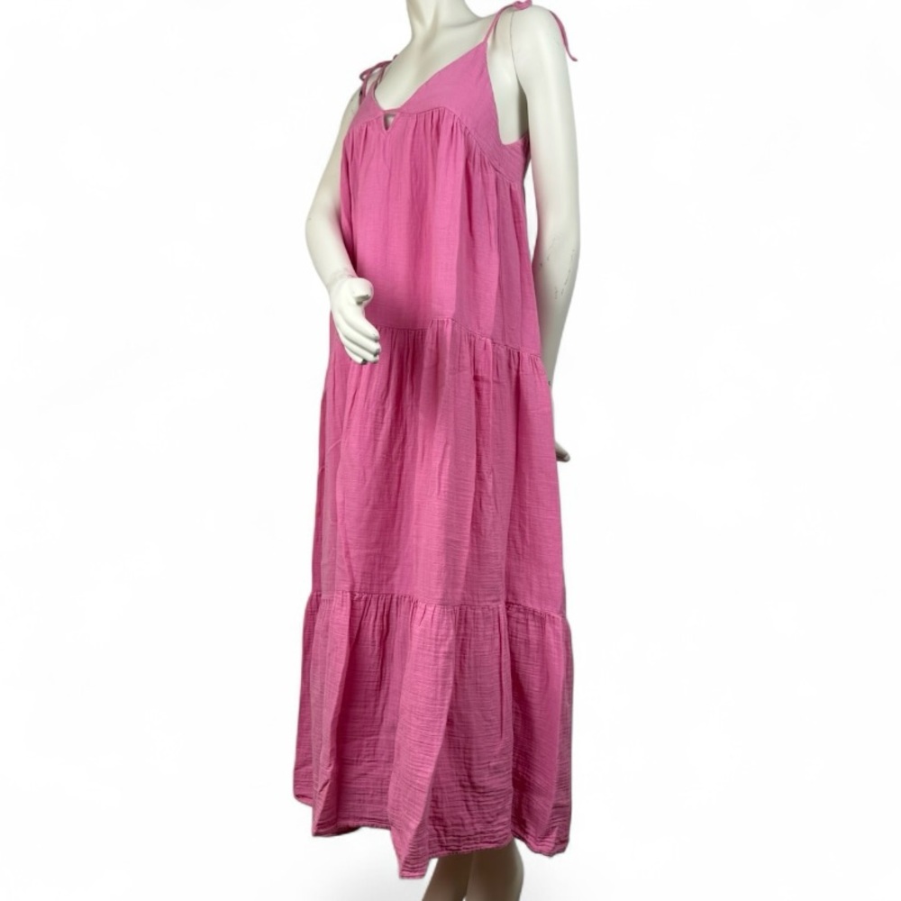 Zara Pink Tiered Flowy 100% Cotton Maxi Dress Size Small Boho Cowgirl Festival